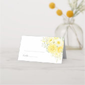 Butter Yellow Ivory Floral Wedding Name Place Card プレイスカード (正面)