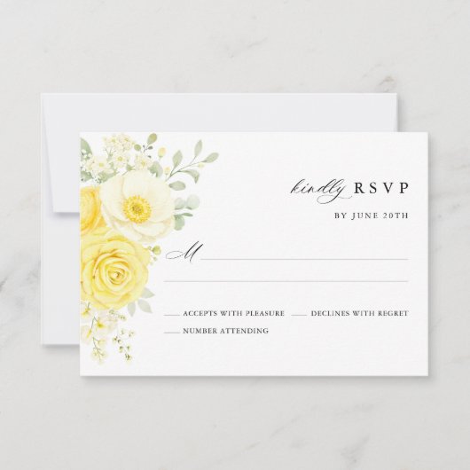 Butter Yellow Ivory Floral Wedding RSVP Card (正面)