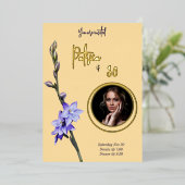 Butter Yellow & Lilac SunOrchid Photo Birthday 箔招待状 (立ち正面)