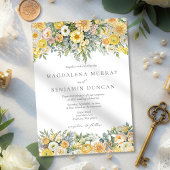 Butter Yellow Peach Sage Green Floral Wedding 招待状