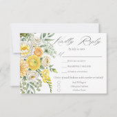 Butter Yellow Peach Sage Green Floral Wedding Meal 出欠カード (正面)