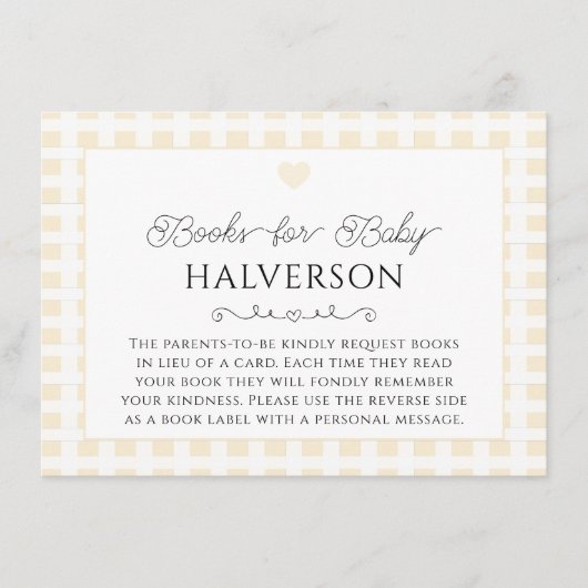 Butter Yellow Plaid Baby Shower Book Request エンクロージャーカード (正面)
