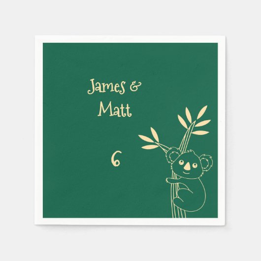 Butter Yellow & Red Australian Animals Birthday スタンダードカクテルナプキン (正面)