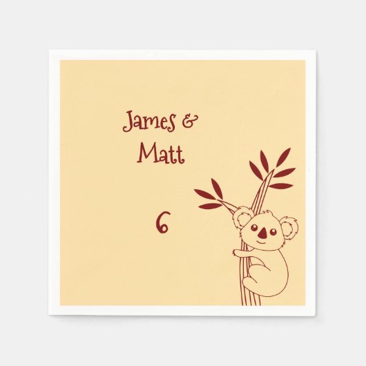 Butter Yellow & Red Australian Animals Birthday スタンダードカクテルナプキン (正面)