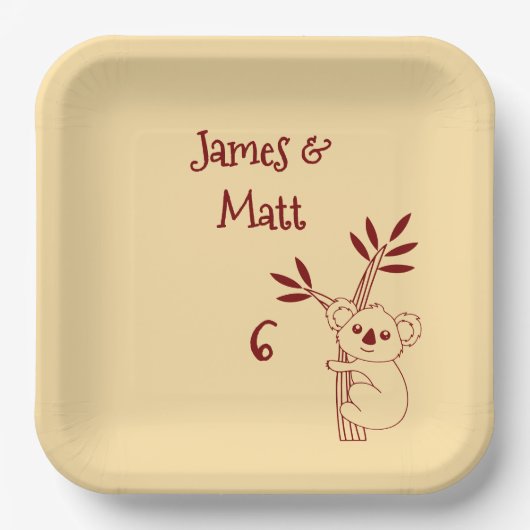 Butter Yellow & Red Australian Animals Birthday  ペーパープレート (正面)