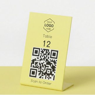 Butter Yellow Scan to Order QR Code Table Number 台座サイン