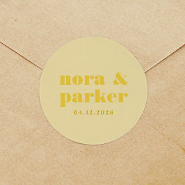 Butter Yellow Simple Monogram Wedding ラウンドシール