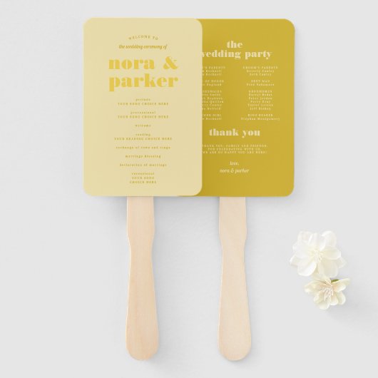 Butter Yellow Simple Wedding Program ハンドファン (正面&裏面)
