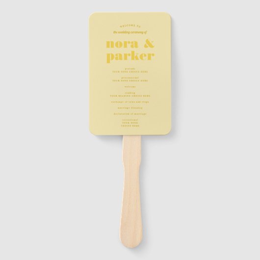 Butter Yellow Simple Wedding Program ハンドファン (正面)