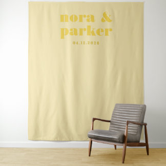 Butter Yellow Simple Wedding Welcome Backdrop Sign タペストリー