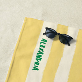 Butter Yellow Striped Chic Personalized Summer ビーチタオル