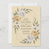 Butter Yellow Watercolor Floral Geometric Wedding 招待状 (正面)