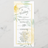 Butter Yellow Watercolor Roses Elegant Wedding プログラム (正面)