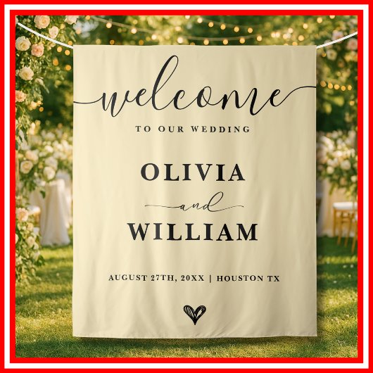 Butter Yellow Wedding Welcome Sign Backdrop タペストリー