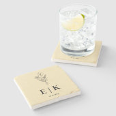 Butter Yellow Wildflower Monogram Wedding ストーンコースター (横)