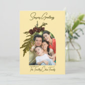 Butter Yellow with Ferns & Cones Seasons Greetings シーズンカード (スタンド正面)