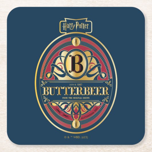 BUTTERBEER™垂直ロゴ スクエアペーパーコースター (正面)