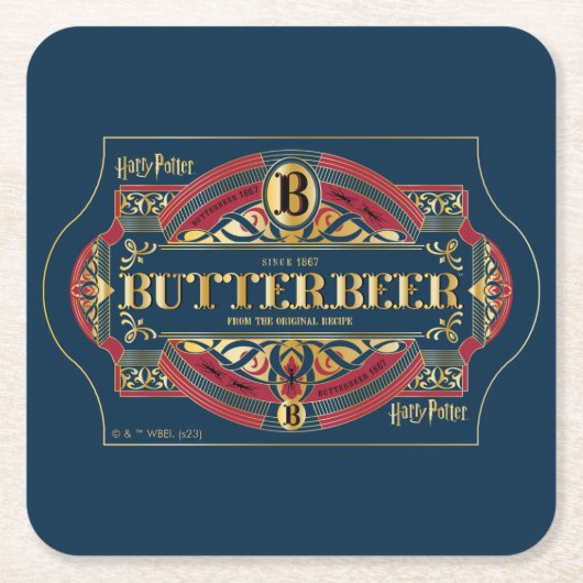 BUTTERBEER™水平ロゴ スクエアペーパーコースター (正面)