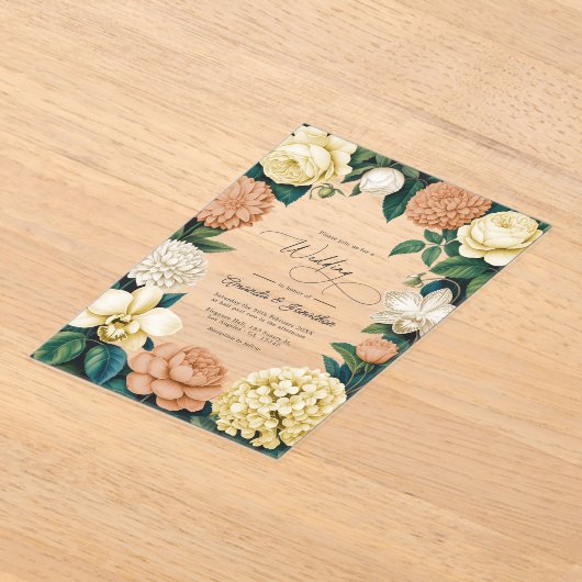 Buttercream, Vanilla Silk & Soft Apricot Wedding アクリル招待状 (レイダウン)