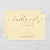 Buttercup黄エレガント色および金ゴールドスクリプト 出欠カード (正面/裏面)