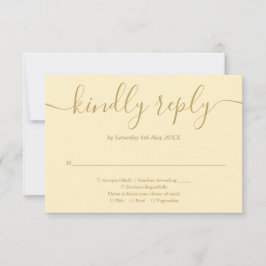 Buttercup黄エレガント色および金ゴールドスクリプト 出欠カード