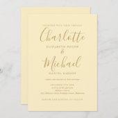 Buttercup黄色および金ゴールドQRコード結婚s 招待状 (正面/裏面)