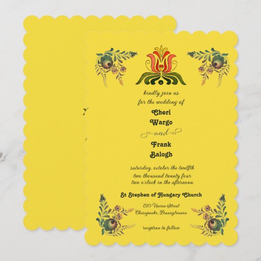Buttercup Gold Hungarian Wedding Invitation 招待状 (正面/裏面)