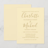 Buttercup Yellowおよび金ゴールドスクリプ結婚ト インビテーションポストカード (正面/裏面)