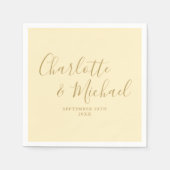 Buttercup Yellowおよび金ゴールドスクリプ結婚ト スタンダードカクテルナプキン (正面)