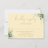Buttercup Yellow And Gold Greenery Wedding 出欠カード (正面)
