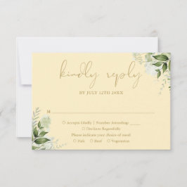 Buttercup Yellow And Gold Greenery Wedding 出欠カード