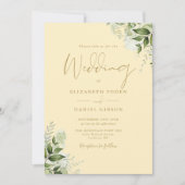 Buttercup Yellow Greenery Monogram Wedding 招待状 (正面)