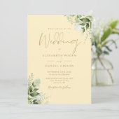 Buttercup Yellow Greenery Monogram Wedding 招待状 (スタンド正面)