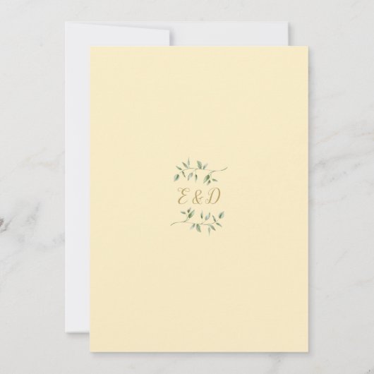 Buttercup Yellow Greenery Monogram Wedding 招待状 (裏面)