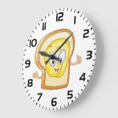 Buttered Toast Cartoon Character Happy Bread ラージ壁時計 (傾斜)