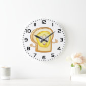 Buttered Toast Cartoon Character Happy Bread ラージ壁時計 (ホーム)