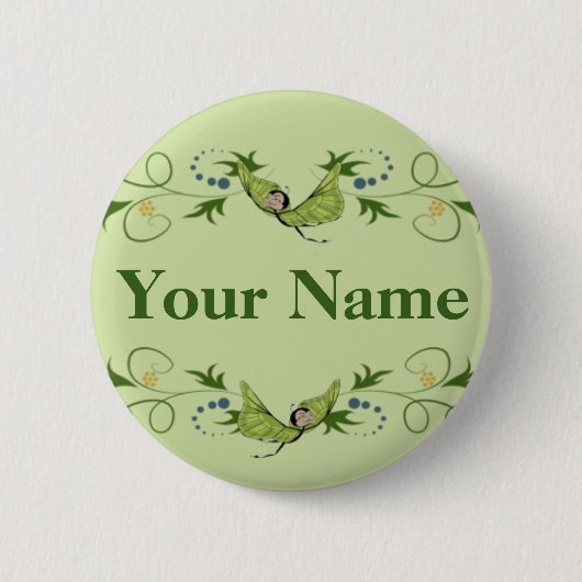 Butterfairiesの緑ボタン 缶バッジ (正面)