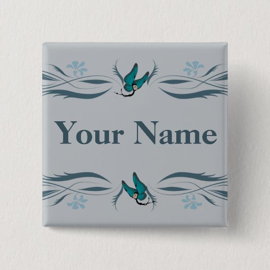 Butterfairiesの青いボタン 缶バッジ (正面)