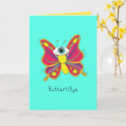 ButterflEYE - Cyclops Butterfly Greeting Card カード (黄色い花)