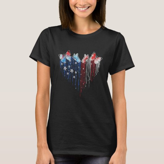 Butterflies 4th Of July USA Flag America Patriotic Tシャツ (正面)