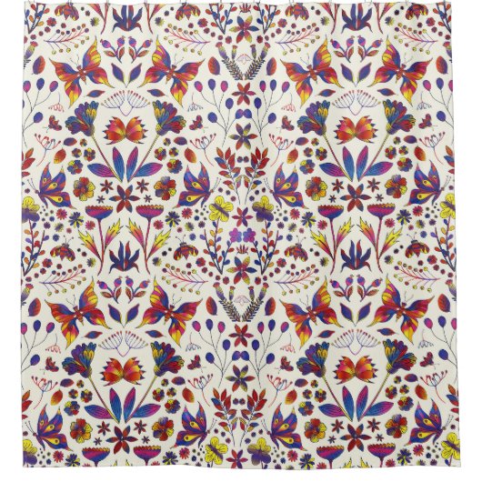 Butterflies and Flowers シャワーカーテン (正面)