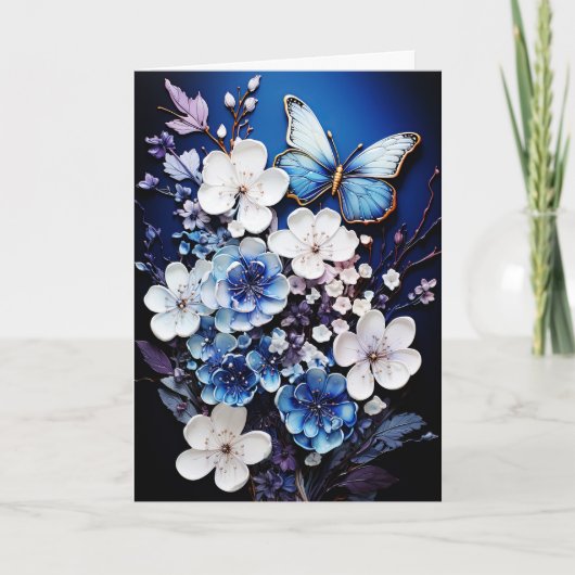 Butterflies and Flowers Blank Note Greeting Card カード (正面)