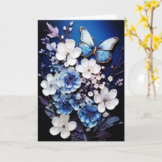 Butterflies and Flowers Blank Note Greeting Card カード (黄色い花)