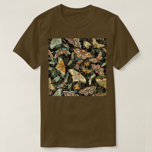 Butterflies and Moths on a black foliage backgroun Tシャツ (デザイン正面)