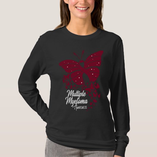 Butterflies & Burgundy Ribbon Multiple Myeloma Awa Tシャツ (正面)
