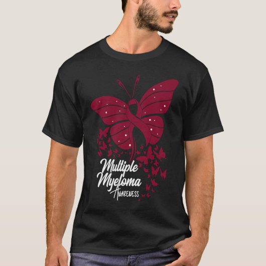 Butterflies & Burgundy Ribbon Multiple Myeloma Awa Tシャツ (正面)