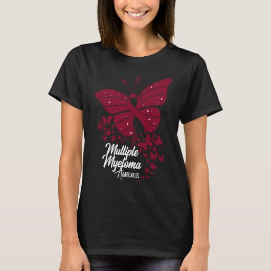 Butterflies & Burgundy Ribbon Multiple Myeloma Awa Tシャツ (正面)