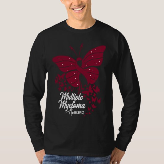 Butterflies & Burgundy Ribbon Multiple Myeloma Awa Tシャツ (正面)