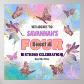 Butterflies Fairy Glitter 4th Birthday Welcome ポスター (正面)