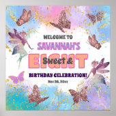 Butterflies Fairy Glitter 8th Birthday Welcome ポスター (正面)